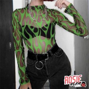 Blouse Green Flames